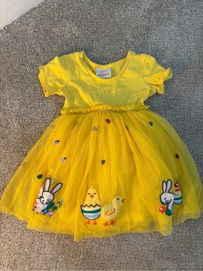 HANNA ANDERSSON GIRLS APPLIQUÉ DRESS IN SOFT TULLE yellow Easter dress size 3